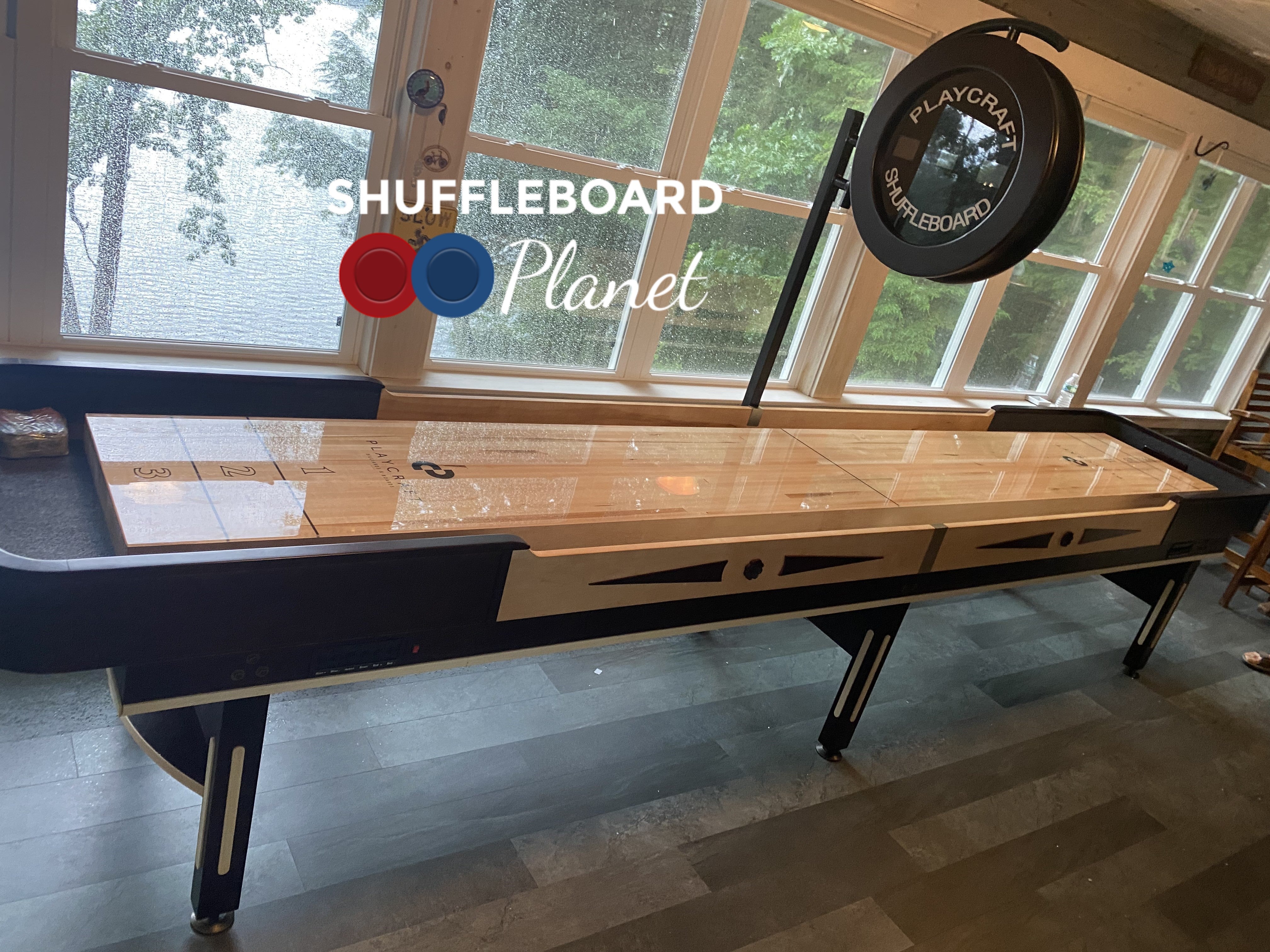 Playcraft Telluride 14' Pro Style Shuffleboard Table in Espresso with optional Overhead Electronic Scoring