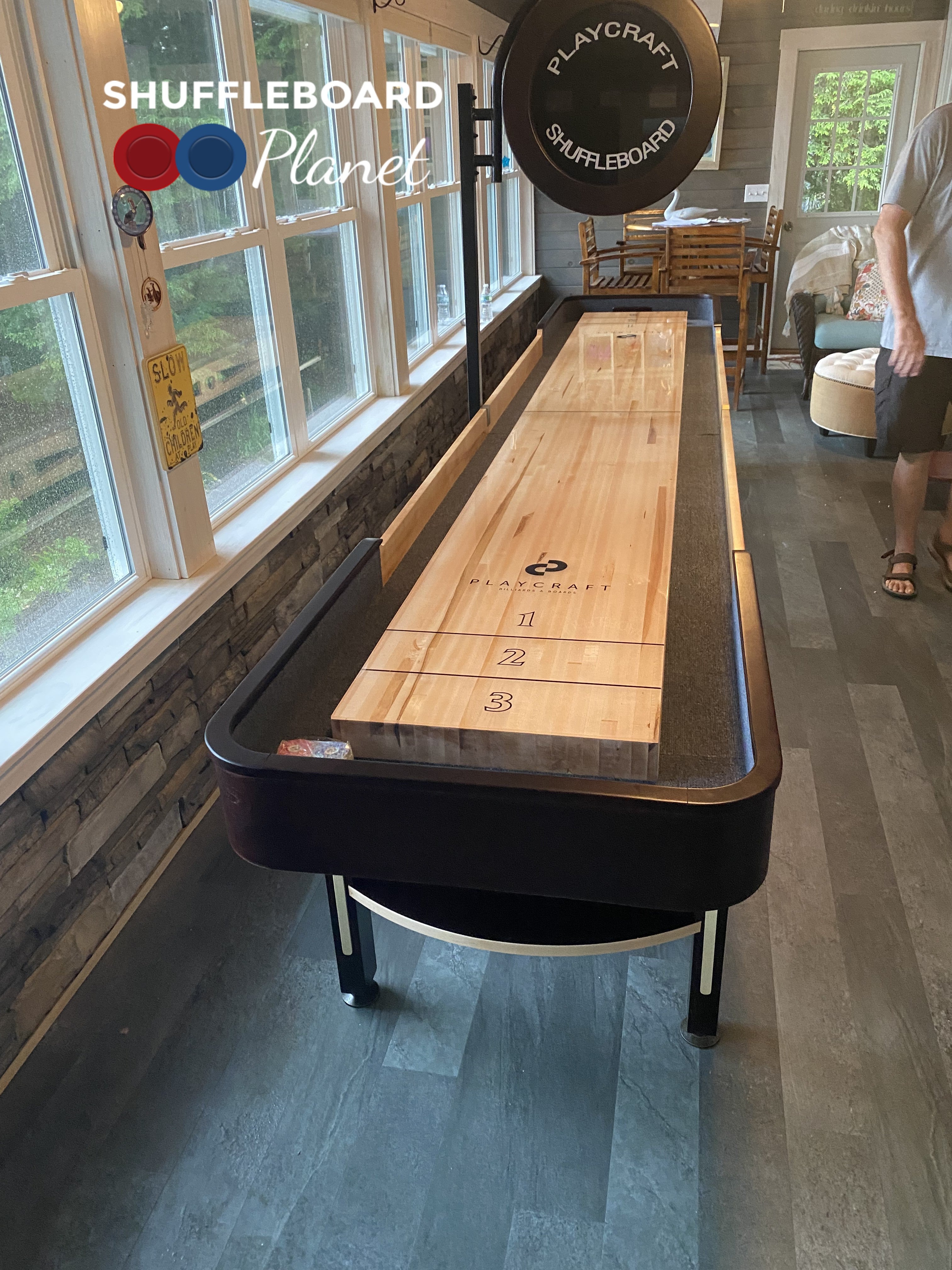 Playcraft Telluride 18' Pro Style Shuffleboard Table in Espresso with optional Overhead Electronic Scoring