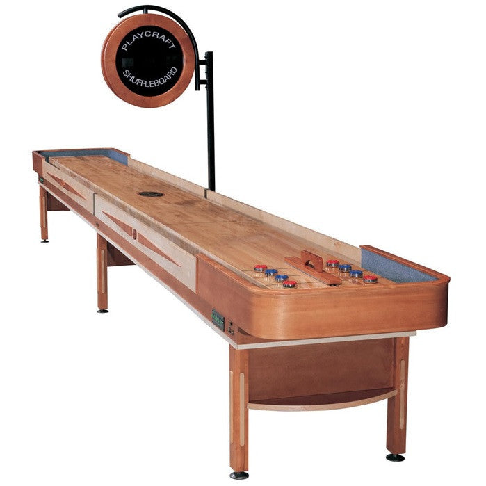 Playcraft Telluride 14' Pro Style Shuffleboard Table in Honey with optional Overhead Electronic Scoring