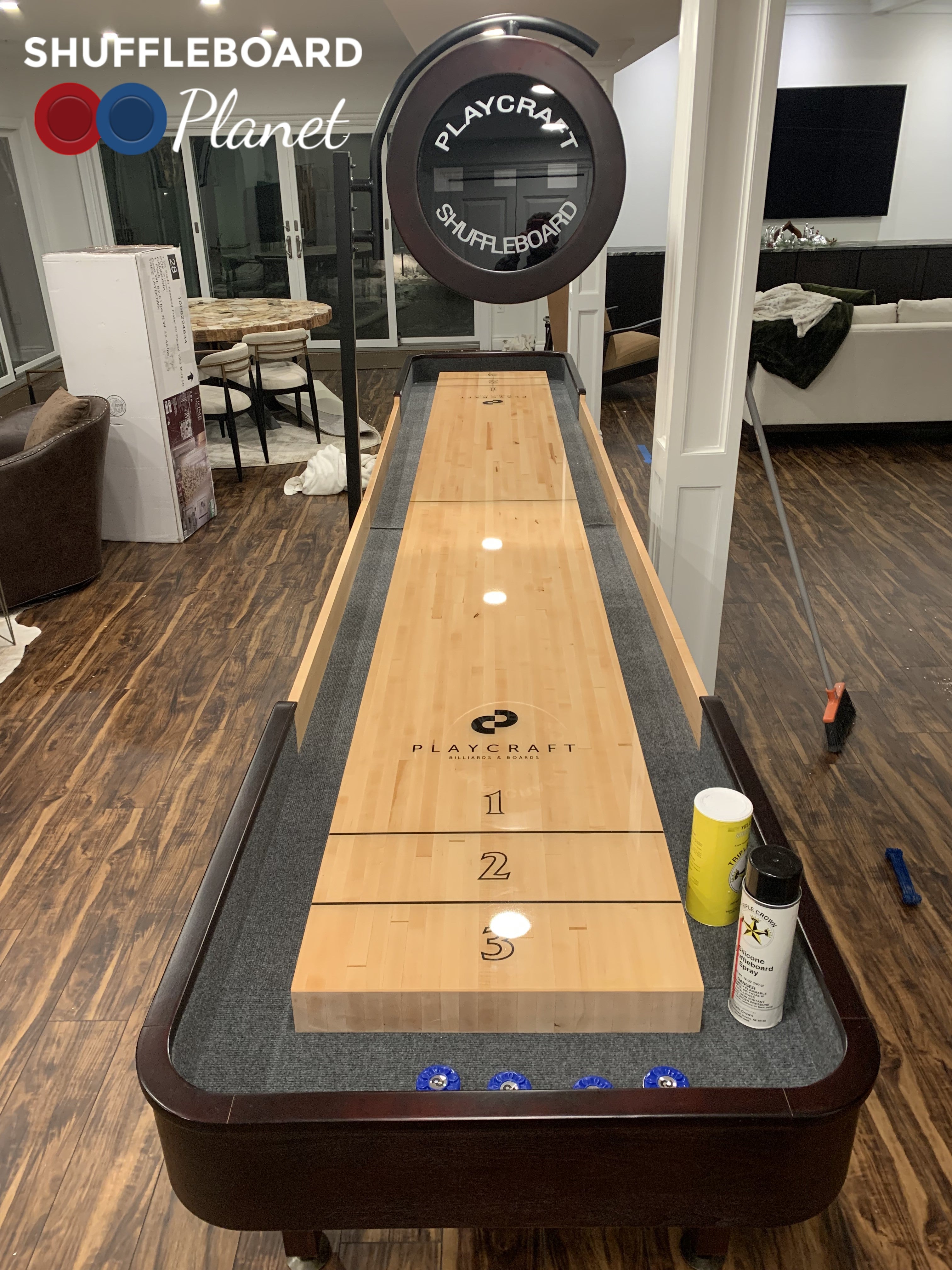 Playcraft Telluride 12' Pro Style Shuffleboard Table in Espresso with optional Overhead Electronic Scoring