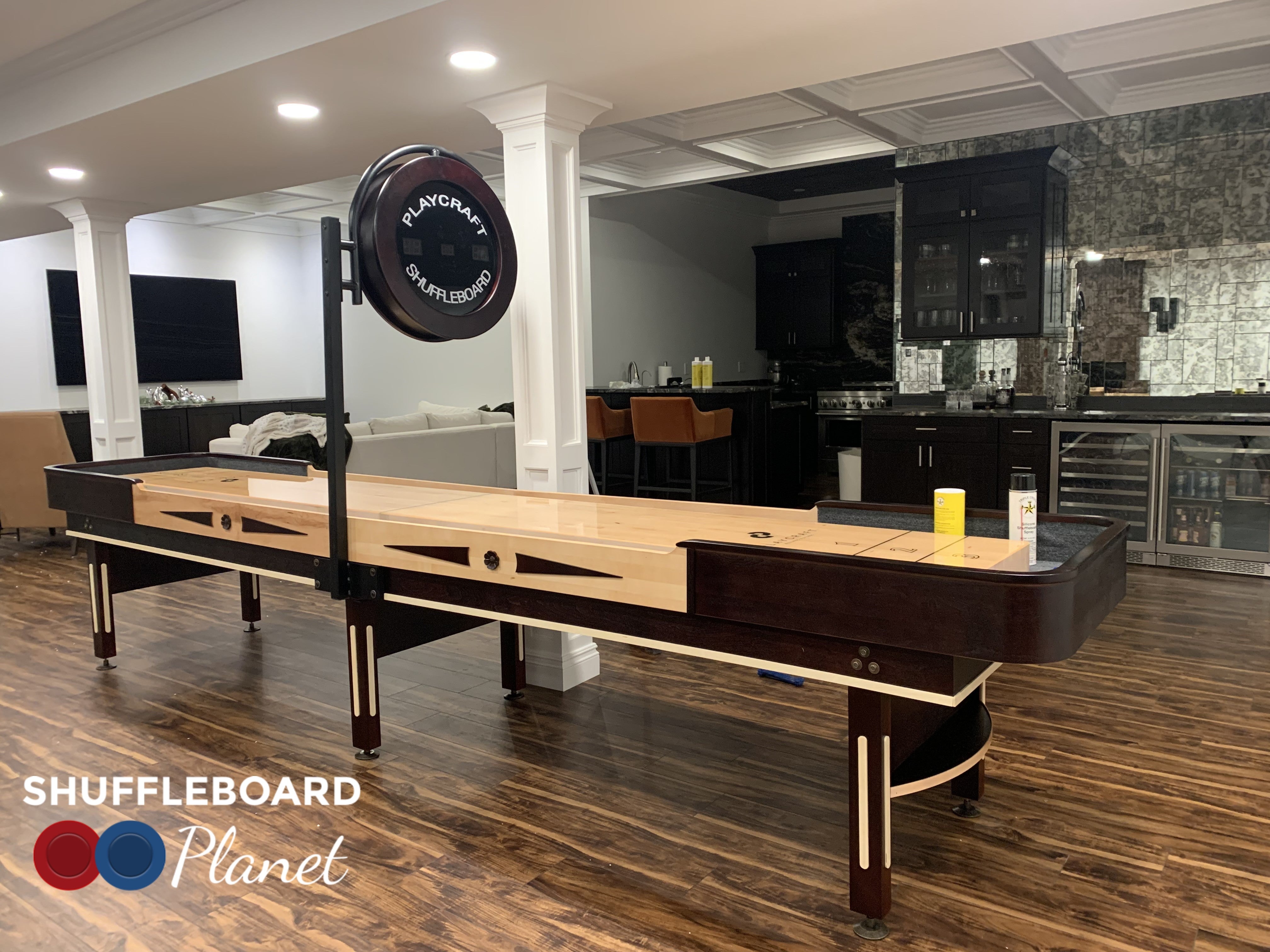 Playcraft Telluride 12' Pro Style Shuffleboard Table in Espresso with optional Overhead Electronic Scoring